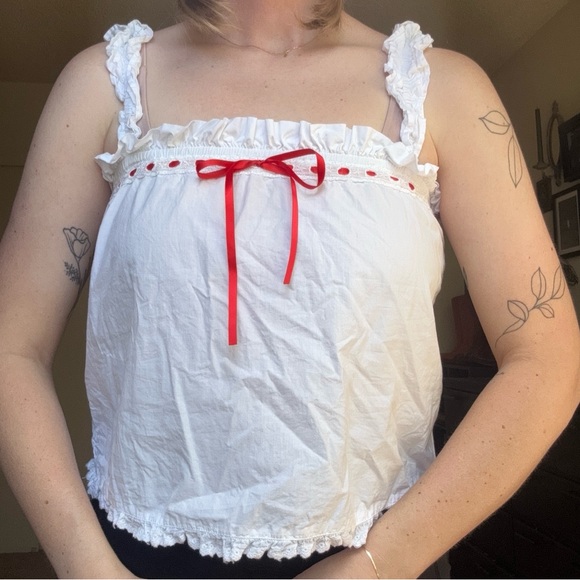 damson madder Tops - Damson Madder Delicate Cotton Tank Top with Bow